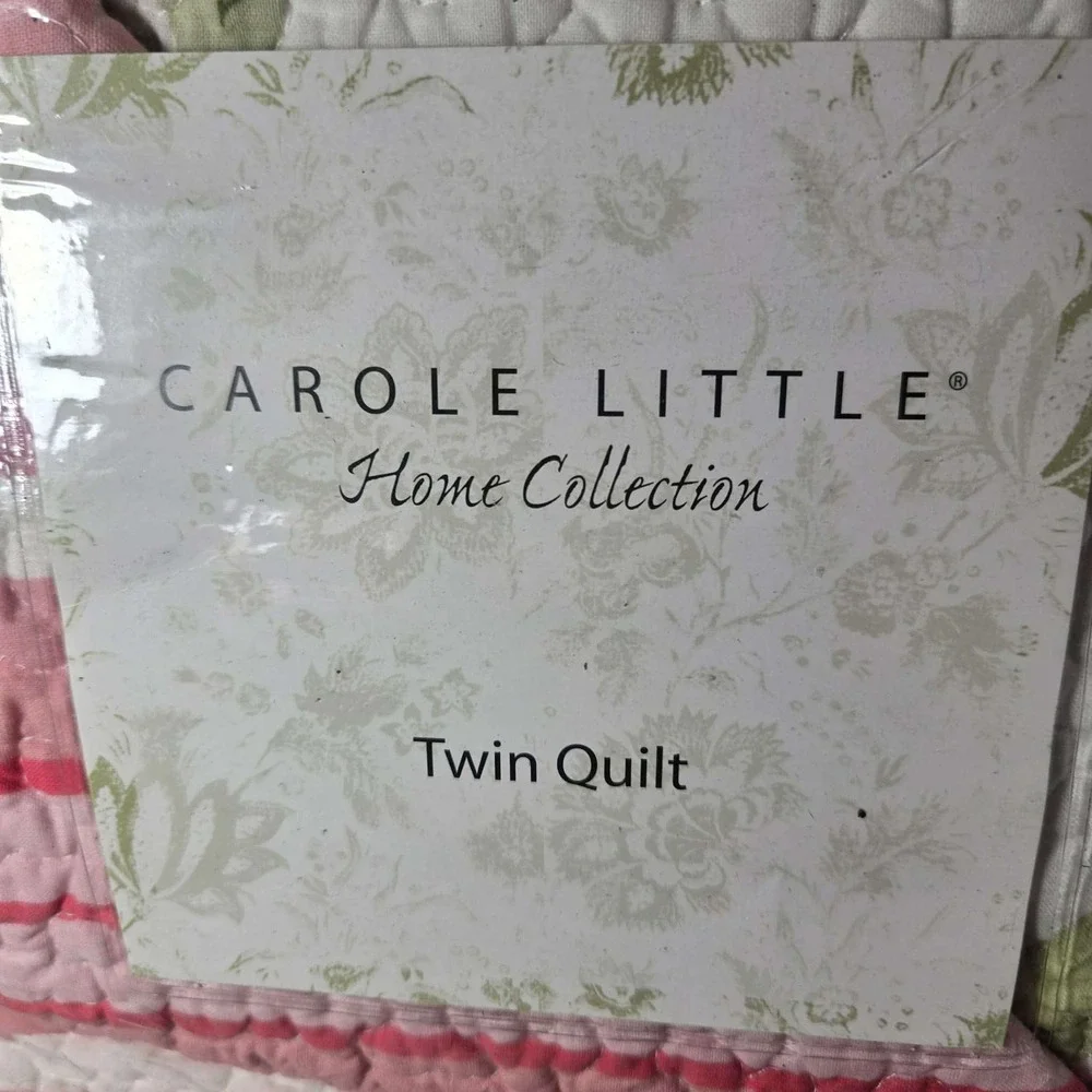 Carole Little Quilt Blanket Pink White Floral Striped Cottagecore - Twin